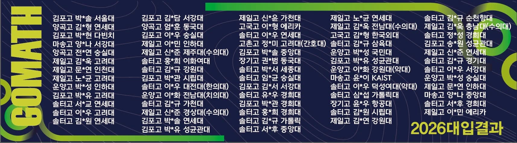 2026 고수학전문학원 대입결과 명예의 전당